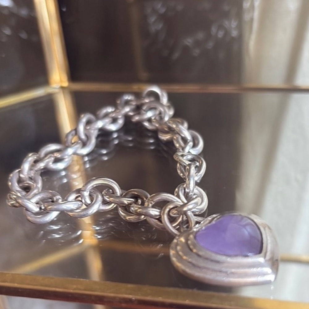 VINTAGE 925 STERLING SILVER LAVENDER JADE BRACELET